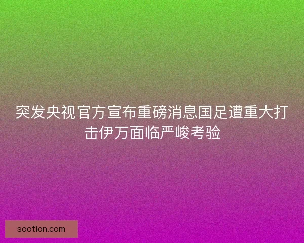 突发央视官方宣布重磅消息国足遭重大打击伊万面临严峻考验